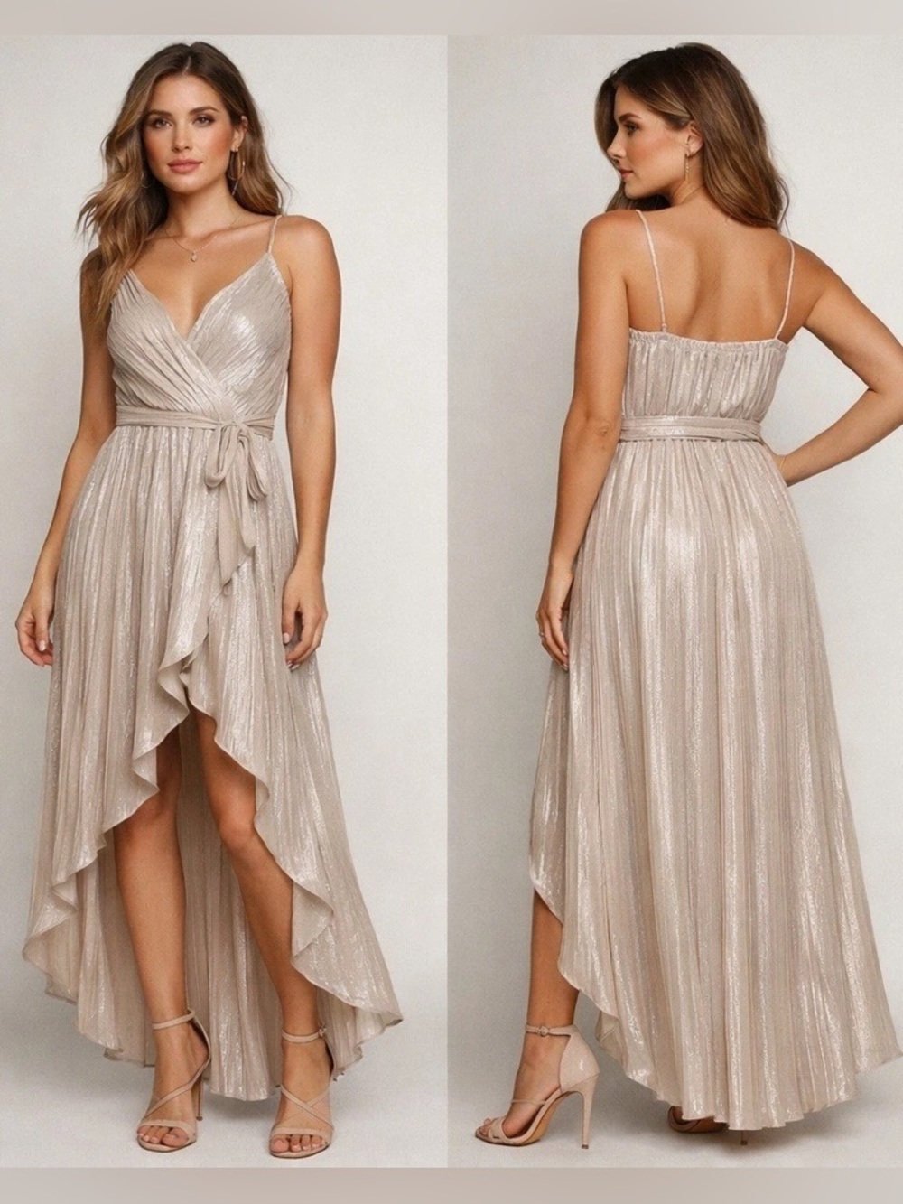 Express Beige Pleated Sleeveless Maxi Dress